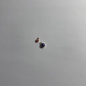 14K Yellow Gold Lapis and Coral Bezel Hoop Charms